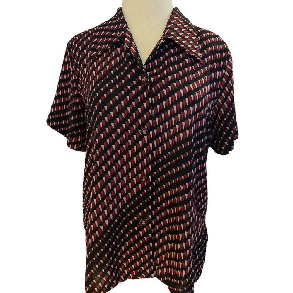 Medium Wang Tai Vintage Multicolor Shirt Button Down Geometric Pattern